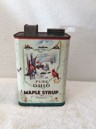 Old Vintage Pure Ohio Maple Syrup 1/2 Gallon Tin Can Empty
