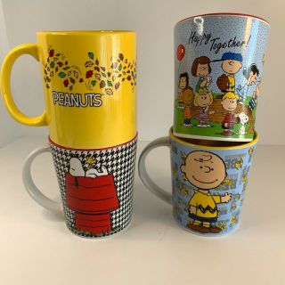 Set Of 4 Ceramic Large Mugs Peanuts Gang Charlie Brown Snoopy Woodstock
