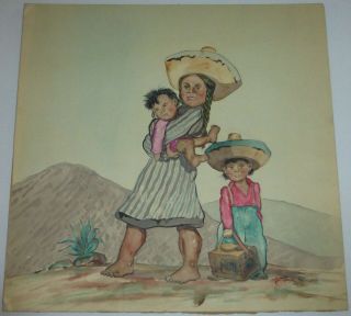Mexican Children Hard Times,  Jack Schurch Listed Illinois California Artist W/c