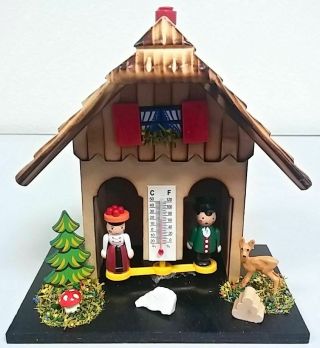 German Weather House With Wooden Couple Thermometer Made In Germany Weatherhouse