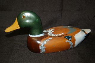 Vintage Hand Crafted Wooden Duck Decoy - Green Head Drake 14 1/2 Long,  6 " Tall