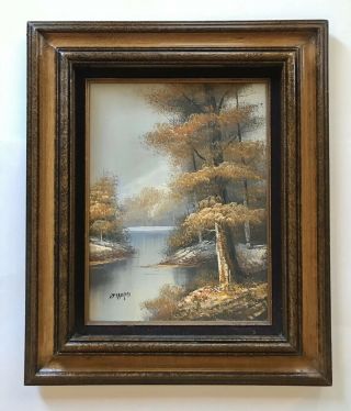 Vintage Signed Autumn Fall Scene 12x16 Canvas Oil Painting Framed 20x24