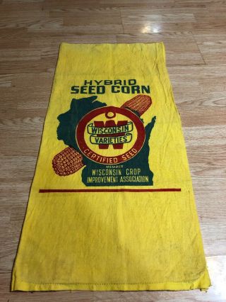 Vintage Hybrid Seed Corn Sack Wisconsin Varieties Certified Seed Canvas Burlap