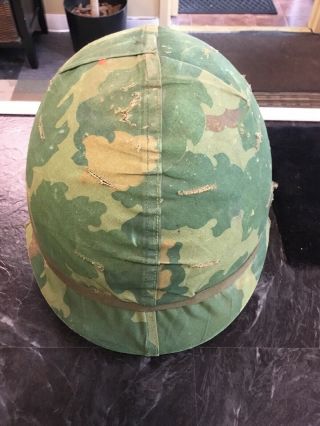 Us Military Issue Vietnam Era M1 Helmet With Liner Mitchell Pattern Cover