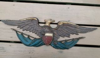 Vintage Cast Metal American Bald Eagle Wall Hanging Sexton Mold 27 " L Painted