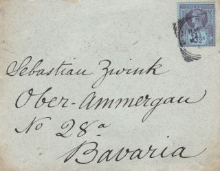 1900 Qv Gb Cover With A Fine 2½d Blue Stamp To Bavaria Germany Oberammergau Pmk