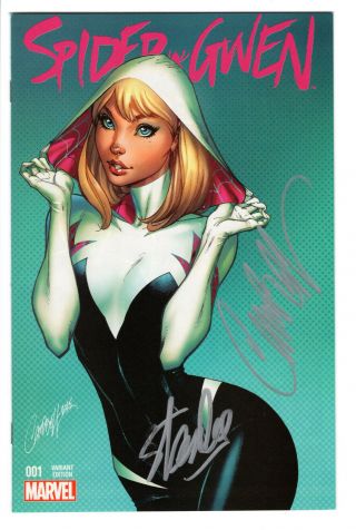 Spider - Gwen 1 Signed By Stan Lee & J.  Scott Campbell Rupps Variant 2015