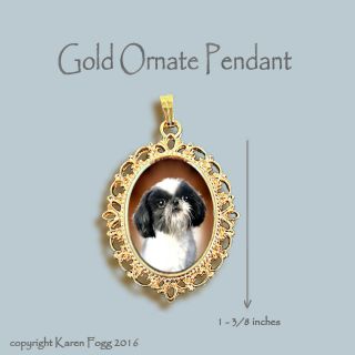 Shih Tzu Japanese Chin Dog Shih - Chin - Ornate Gold Pendant Necklace