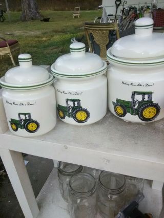 3 Piece John Deere Canister Set By Gibson In Excellant Codition