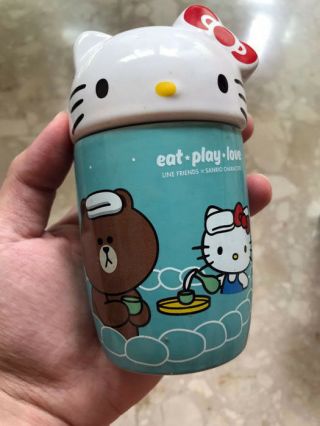 Line Friends x Sanrio Characters Hello Kitty Brown Ceramic Mug Cup Limited 3