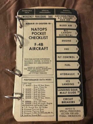 Natops Pocket Checklist F - 4b Mcdonnell Douglas Phantom Ii