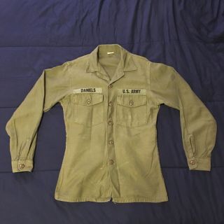 1960s Us Army Og 107 Utility Shirt/jacket,  Named,  15 1/2 X 35,  Men 