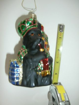 Scottish Terrier Scottie Dog Glass Bagpiper & Presents Christmas Ornament