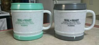Vintage Advertising Wal - Mart Plastic Coffee Cup Collectible Travel Mugs