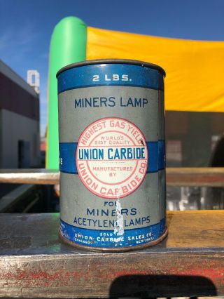Vintage Union Carbide For Miners Acetylene Lamp Tin Can Empty 2lb