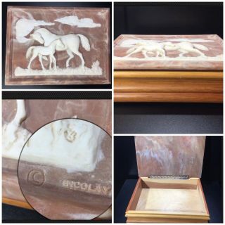 Equestrian Horse Decor Wood Accessory Box With Incolay Lid