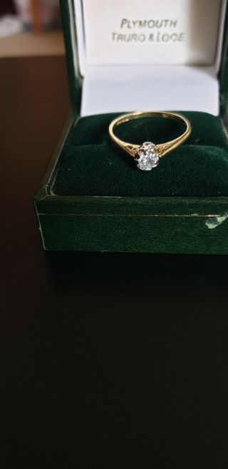 Vintage Deco 18ct Gold & Platinum Solitaire Diamond Ring (0.  25ct) Size O1/2