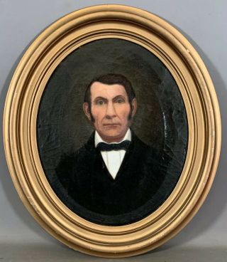 19thc Antique Victorian Era Gentleman Portrait Old Ny Estate Oval Oil Painting