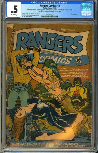 Rangers Comics 14 (missing Cf) Classic Wwii Bondage Cover 1943 Cgc.  5