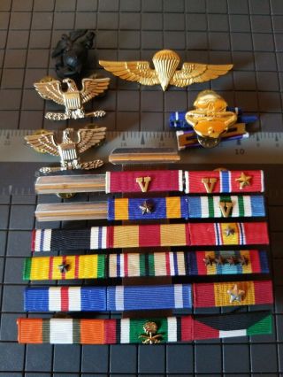 19 - Usmc Ribbons On Rack /jump Wings.  Dive Badge A True Warrior - - See Store -