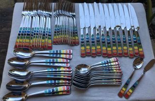 62 Pc.  Fiesta Ware Masquerade Stainless Flatware Set Complete Service For 12
