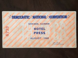1968 Democratic National Convention Chicago Hotel Press Pass Yippies Hoffman