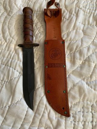 Usmc Camillus Combat Knife With Leather Scabbard Camillus Ny