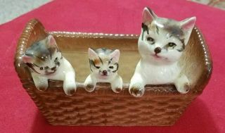 Kittens In A Basket Porcelain Figurine/trinket Box 5.  5 " L X 4 " H X 3 " W