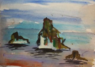 French Art,  Vintage Fauvist Watercolor Painting,  Seascape,  Signed Jean Dufy