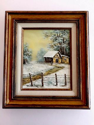 Rare Schiller Landscape Oil Painting Antique Style Wood Frame - Size 16”x14”
