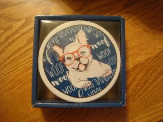 Set Of 4 Ceramic Coasters Each With Different Frenchie On It