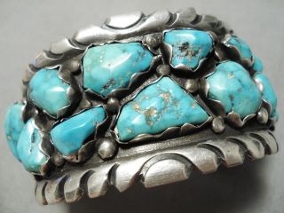 Heavy Important Vintage Zuni Native American Turquoise Sterling Silver Bracelet