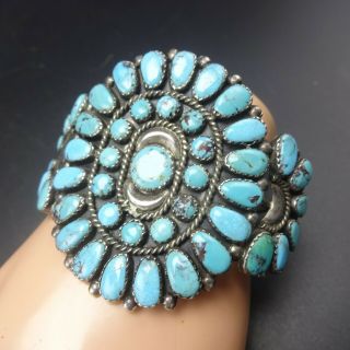 Vintage NAVAJO Sterling Silver TURQUOISE Petit Point Cluster Cuff BRACELET 40g 3