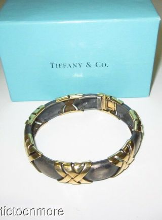 Vintage Tiffany & Co 18k Basketweave & Silver Panel Bracelet43g