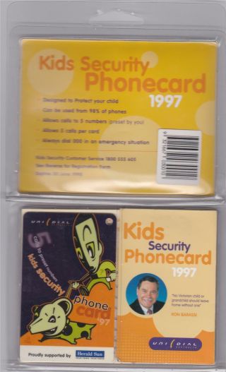 Unidial Pack With Kids Security Phonecard 1997 Ron Barassi Herald Sun C72