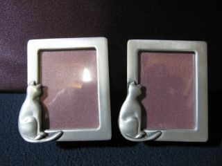 Pewter Mini Picture Frames With Cat - Set Of 2 - Includes