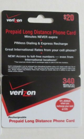 Verizon Prepaid Long Distance Phone Card $20