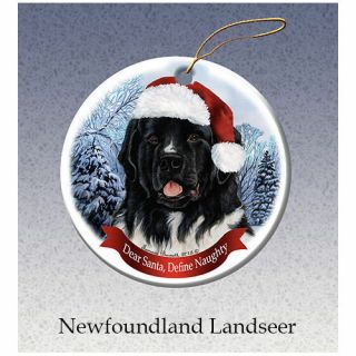Newfoundland Landseer Newfie Howliday Porcelain China Dog Christmas Ornament