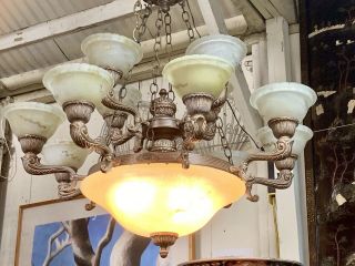 Large Vintage Multiple Lights Alabaster Chandelier 2