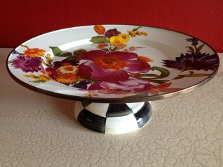 Mackenzie - Childs Large Enamel Cake Plate Stand - Flower Market & Courtly Check