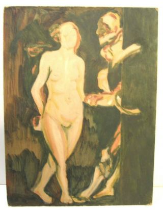 Vintage Pbn Paint By Number German Shepherd W/orig Female Nude Painting On Back