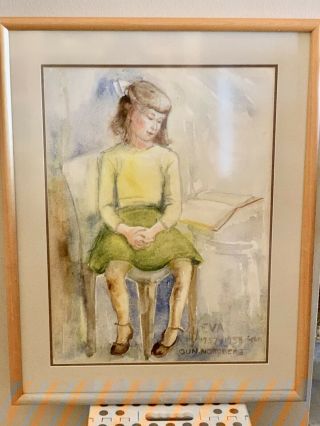 Watercolor Portrait “eva” Signed Norddberg 1958 Framed 21 X 27 "