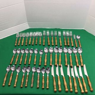 Lifetime Old Homestead Stainless 50 Pc Complete 8 Place Settings,  Wood Handle