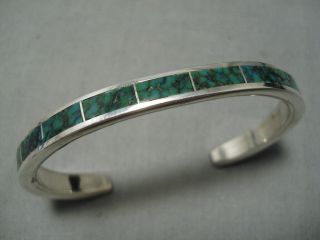 Incredible Vintage Navajo Green Spiderweb Turquoise Sterling Silver Bracelet