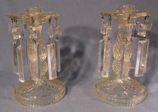 Vintage Clear Glass Candlestick Candle Holders With Prisms