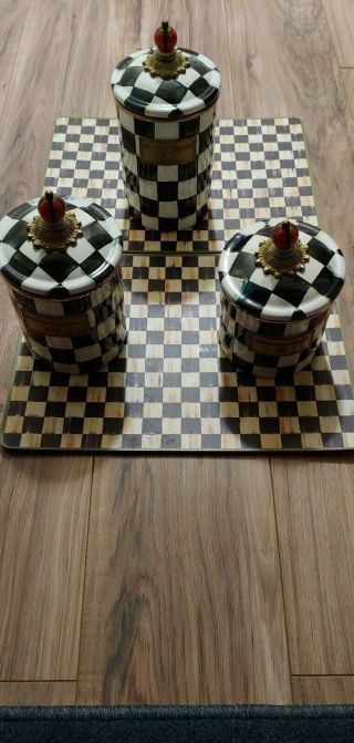 Mackenzie - Childs Courtly Check Enamel Canisters Set Of 3,  Sm.  Med & Large,