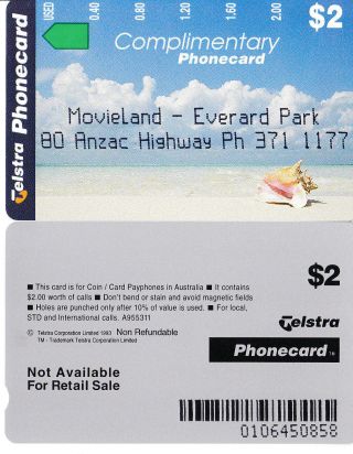 Telstra Phonecard - Original=rare - Complimentary $2 Card