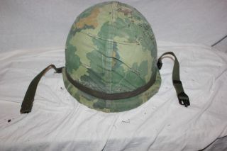 Us Military Issue Vietnam Era M1 Helmet With Liner Mitchell Pattern Cover V7