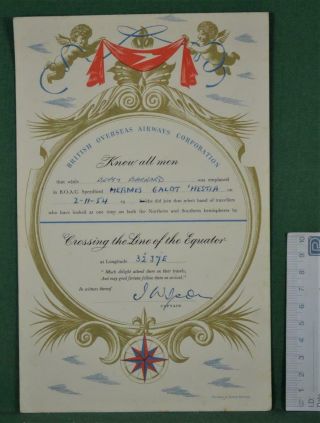 Vintage Boac 1954 Crossing The Line Certificate (r207)