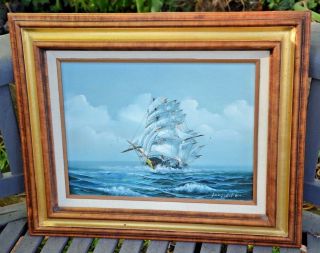 Vintage Nautical Clipper Ship Oil Painting Signed By Artist Leonack???? 23 " X19 "